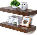 Deep Floating Shelves, 12 Inch Deep Rustic Floating Shelves Set of 2, 24 Inch Large Wall Mounted Wood Shelves for Books Laundry Room Living Room Bedroom Kitchen Home Office - Rustic Brown