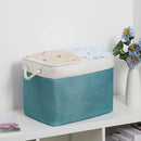 Bidtakay Foldable Storage Bins Set of 2 Tall Cloth Baskets 16" X 11.8" X 11.8" Decorative Organizers for Linen Closet (White & Teal) by TinyTreasures Baby Boutique