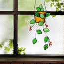 Royxen Stained Glass Window Hanging, Sun Catcher, Suncatchers for Windows Hanging, Green Plants with Yellow Pot by GreenHaven Gardens