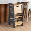 Toddler Tower with a Sliding Door and 3 Adjustable Heights - Complete Toddler Kitchen Stool Helper with Support Feet - Safe Design for 18+ Months to 6-Year-Old Kids - Gray by TinyTreasures Baby Boutique