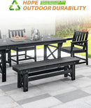 HDPE Outdoor Dining Set of 6, Patio Dining Table Set with 4 Chairs and 1 Bench, 6 Pieces HDPE Dining Set with Umbrella Hole, Outdoor Furniture Sets for Deck, Poolside, Garden, Obsidian by CozyNest Decor