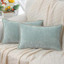 decorUhome Chenille Soft Throw Pillow Covers 12x20 Set of 2, Lumbar Velvet Farmhouse Neutral Decorative Euro Pillow Covers with Stitched Edge for Couch Sofa Bed Home Decor, Aqua Haze by CozyNest Decor