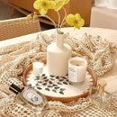 Round Rattan Tray with Mother of Pearl Inlay & Wooden Base - Decorative Wicker Serving Tray for Coffee/Bread/Fruits, Food Storage & Display - Multipurpose Home Decor (M,Little Tree) by CozyNest Decor