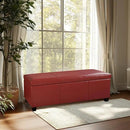 BELLEZE Storage Faux Leather Ottoman, 47 Inch Bench Bedroom Bench with Safety Close Hinge, Extra Long Ottoman with Storage for Living Room, Entryway, Hallway, Foot Rest, Support 300lbs - Red by CozyNest Decor