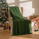 MIULEE Olive Green Knitted Throw Blanket for Couch Boho Textured Cozy Woven Blanket with Tassels for Sofa Chair Bed Living Room Spring Acrylic Wave Pattern 50"x60" by CozyNest Decor