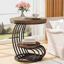 Tribesigns Round End Side Table: Side Table with 2 Tiers Storage Shelves, Vintage End Table for Living Room, Small Bedside Table Accent Table with Arc-Shaped Frame, Light Brown by CozyNest Decor