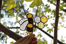 Bee On Honeycomb Stained Glass Window Hangings, Bee Suncatcher Garden Bee Decor Bee Gift for Mom Women by GreenHaven Gardens