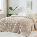 NEWCOSPLAY Super Soft Throw Blanket Linen Premium Silky Flannel Fleece 3D Ribbed Jacquard Lightweight Bed Blanket All Season Use (Linen Ribbed, Throw(50"x60")) by CozyNest Decor