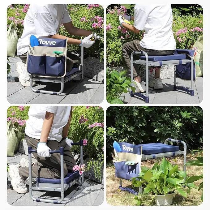 Foldable Garden Kneeler and Seat, Heavy Duty Garden Stool with 10" Wide Detachable Kneeling Pad, Portable Garden Bench Chair with Large Garden Tool Bag, Gardening Gifts for Women, Seniors, Mom, photo 8 of 8