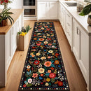 Floral 2x8 Area Rug Machine Washable Soft Print Boho Carpet Non Slip Doormat Low Pile Flower Area Rugs for Living Room Bedroom Nursery Kitchen Dining Room Indoor-Black by TinyTreasures Baby Boutique