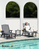 Lounge Chair Outdoor Set of 2, HDPE Chaise Lounge Outdoor with 6-Position & Wheels &Cup Holder, Pool Lounge Chair for Pool Poolside Deck Backyard Patio, Grey by GreenHaven Gardens