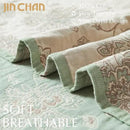 jinchan Boho 100% Cotton Muslin Twin Size 60x80 Inches Blanket Lightweight 4-Layer Quilted Soft Green and Beige Floral Throw Blanket Reversible Comfy Flower Breathable All Seasons Couch Bedroom Decor by CozyNest Decor