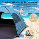 WhiteFang Beach Tent Anti-UV Portable Sun Shade Shelter for 3/4/6/8 Person, Extendable Floor with 3 Ventilating Mesh Windows Plus Carrying Bag, Stakes and Guy Lines by TinyTreasures Baby Boutique