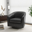 Swivel Barrel Accent Chair, Modern Round Faux Leather Arm Chair for Living Room, Bedroom, Comfy Club Reading Chairs for Adults(Faux Leather, Black Grey, Set of 1) by CozyNest Decor