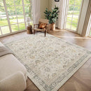 Washable 5x7 Area Rugs for Living Room, Boho Non-Slip Silicone Backing Rugs for Bedroom Dining Room Nursery Office, 0.3" Neutral Oriental Throw Carpet with 0.16" Cushioning Pad, Grey/Multi by TinyTreasures Baby Boutique
