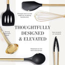 Styled Settings Black and Gold Cooking Utensils Set - 7-Piece Silicone Utensils Set Include Spatula Holder for Nonstick Cookware and Modern Kitchens - Stylish Black and Gold Kitchen Accessories by CozyNest Decor