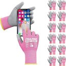 DULFINE Work Gloves for Men PU Coated 12 Pairs Bulk Pack,Pink Seamless Knit Glove with thin Polyurethane,Two Finger Touchscreen, for Men and Women, Ideal for Light Duty Work. (Extra Large) by GreenHaven Gardens
