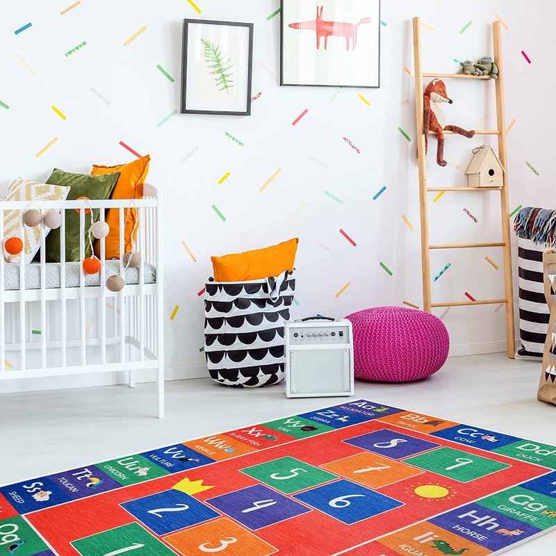 Sussex Home Low Pile Kids Rug for Playroom - Washable Cotton Educational Rug for Kids Room - 39.5 x 59 Inches - Hopscothc Pattern