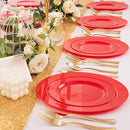 FLOWERCAT 60PCS Red Plastic Plates - Heavy Duty Red Plates Disposable for Party - Include 30PCS 10.25inch and 30PCS 7.5inch for 30 guests Party & Christmas & New Year by CozyNest Decor