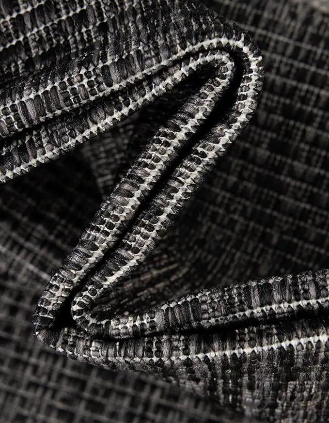 Unique Loom Outdoor Border Collection Area Rug - Soft Border (5' 3" x 8' Oval, Black/ Ivory), photo 6 of 8