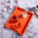 Ottoman With Handle for Living Room - Set of 4 Natural Wooden Coasters - Rustic Serving Tray for Coffee Table - Kitchen Decorative Tray With Handles (Orange) by CozyNest Decor