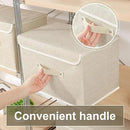 Storage Boxes, Collapsible Storage Bins with Lids, Cotton and linen cloth Storage Baskets with Handle, for Books, Closet, Bedroom, Home, 15x9.8x9.8 in, Grey and Beige by CozyNest Decor