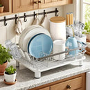 MOUKABAL Dish Drying Rack - Stainless Steel Dish Rack, Dish Racks for Kitchen Counter, Drying Rack Kitchen with Removable Utensil Holder, Drainboard and Glass Organizer (White) by CozyNest Decor