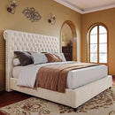 PaPaJet King Bed Frame Upholstered Platform Bed Frame with 52.8'' Tall Sleigh Headboard, Button Tufted, No Box Spring Needed, Easy Assembly, Cream by CozyNest Decor