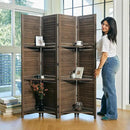 Partition Room Dividers, 67 * 51inch Folding Wood Privacy Screen with Three Display Shelves Suitable for Home Office, Study, Art Display - 4 Panel (Brown) by CozyNest Decor