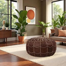 Stuffed Arch Design Moroccan Leather Pouf Ottoman, Handmade, Pre-Filled, 100% Genuine Leather, 14” Height x 22” Diameter – Boho Chic Footstool & Living Room Décor (Brown) by CozyNest Decor