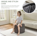 HIGOGOGO Round Stuffed Pouf Ottoman, Pu Leather Poufs with Foam Chunk Filling Foot Stool Storage Ottoman, 26 X 18 Floor Poufs Foot Rest for Living Room, Grey by CozyNest Decor