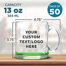 Custom Libbey Clear Glass Coffee Mugs 13 oz. Set of 50, Personalized Bulk Pack - Perfect for Coffee, Tea, Espresso, Hot Cocoa, Other Beverages - Green Bottom by TinyTreasures Baby Boutique