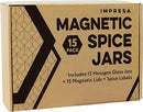 IMPRESA Hexagon Magnetic Spice Jars - 15 Pack 1.74 oz Glass Jars With Stainless Steel Lids - Airtight Magnetic Seasoning Containers & Space-Saving Honeycomb Fridge Magnets - 60 Preprinted Labels by CozyNest Decor