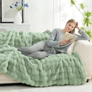 Cozy Bliss Faux Fur Throw Blanket for Couch, Fuzzy Soft Plush Thick Bubble Blanket for Sofa Bedroom Living Room, 108 * 90 Inches Sage Green by CozyNest Decor