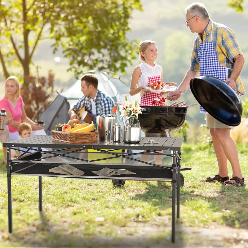 Folding Camping Table, Aluminum Roll-up Table with Storage Net and Carrying Bag, Outdoor Lightweight Camp Table for Picnic, Camping, Beach,Backyard, BBQ, Party, Patio, photo 2 of 6
