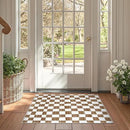 jinchan 2x3 Kids Area Rug Washable Indoor Entryway Doormat Modern Checkered Geometric Lattice Small Rug Non Slip Soft Carpet for Nursery Room Bedroom Bathroom Home Brown by CozyNest Decor
