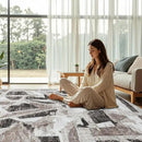 Modern Abstract 6X9 Area Rug for Living Room Bedroom Washable, with Non-Slip Rubber Backing Print Faux Wool Thin, Grey Throw Large Carpet for Kids Playroom Dining Room Pet & Child Friendly by CozyNest Decor