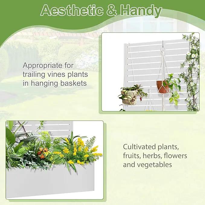 Trellis for Climbing Plants Outdoor，Mental Garden Bed with Drainage Holes Outdoor Privacy Screen Design Tall planters for herb Flower Vegetables 73"x35"x16", White-Louvered, photo 4 of 8