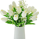 Mandy's Artificial Tulips 20 Stems White with 3pcs White Baby's Breath PU Faux Flowers for Wedding Home Decor 13.5 Inch by CozyNest Decor