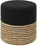 REDEARTH · Cylindrical Pouf Ottoman - Braided Pouffe Accent Sitting Round Footrest for Living Room, Bedroom, Nursery, kidsroom, Patio, Gym; 70% Cotton 30% Jute, (14.5x14.5x16; Black Natural) by CozyNest Decor