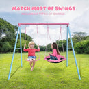 440lbs 2 Seat Kids Swing Sets for Backyard, 1 Saucer Tree Swing 32 inch, 1 Belt Swings, Heavy Duty Metal Swing Stand with Anchors(Pink+Blue) by TinyTreasures Baby Boutique