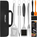 grilljoy 8PCS BBQ Grill Tools Set with Extra Thick Stainless Steel Spatula, Fork, Tongs & Cleaning Brush - Complete Barbecue Accessories Kit with Portable Bag - Perfect Grill Gifts for Men Black by GreenHaven Gardens
