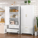 Kitchen Pantry Cabinet, 75" Tall Metal Pantry Cabinet with Two Drawers, Food Cupboards with Doors and Shelves, Freestanding Storage Cabinets for Dining, Living Room, White, Assemble Required by CozyNest Decor