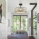 16” 4-Light Modern Crystal Chandeliers Black Dinning Room Light Fixture with Two Rods, Round Pendant Light Kitchen Island Chandelier, Flush Mount Ceiling Light for Living Room Entryway by CozyNest Decor