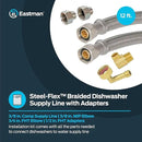 Eastman Dishwasher Installation Kit, 12 Foot Hose with Adapters, 3/8 Inch MIP x 3/4 Inch FHT Elbows, Braided Stainless Steel Connectors, 69008 by CozyNest Decor