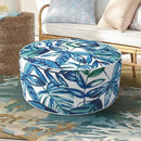 Inflatable Ottoman Stool D21 xH9 for Outdoor/Indoor Use, Water Repellent Patio Foot Rest Stool with Portable Handle,Round Pouf Ottoman Suitable for Garden,Deck and Camping - Leaves Ink Blue by CozyNest Decor