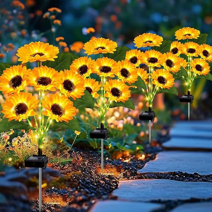 Solar Lights Outdoor Garden Decor,4 Pack with 24 Sunflower Lights,Solar Flowers Lights Waterproof,Sunflowers Gifts for Mom Women Grandma Birthday,Decorative Stakes Lights for Landscape Yard Patio Lawn, photo 2 of 8