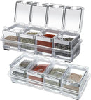 2 Set Acrylic Seasoning Organizer Box 8 Pcs Clear Seasoning Rack Spice Pots Condiments Containers with Lids and Spoons Storage Container Spice Jar for Salt Sugar Cruet Kitchen Cooking Organizer by CozyNest Decor