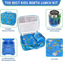 Bento Lunch Box Set With 10oz Soup Thermo, Leak-proof Lunch Containers with 4 Compartment, Kids Hot Thermo Food Jar/Insulation Lunch Bag, Food Containers for School（Dinosaur） by TinyTreasures Baby Boutique