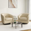Swivel Barrel Accent Chair, Modern Round Faux Leather Arm Chair for Living Room, Bedroom, Comfy Club Reading Chairs for Adults(Faux Leather, Cream, Set of 2) by CozyNest Decor